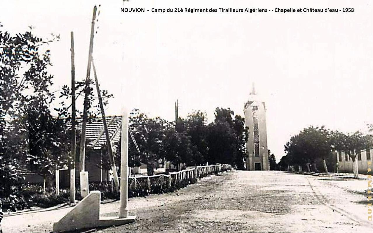 Nouvion - Camp du 21e RTA - Chapelle et Chateau d'eau - 1958.jpg